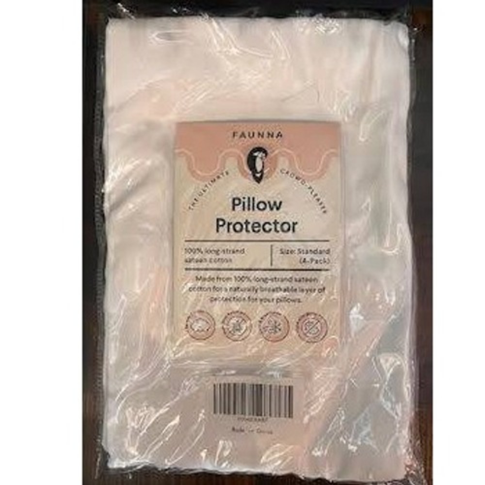 Faunna Pillow‎ Protector Standard 4-Pack 100% Long-Strand Sateen Cotton White